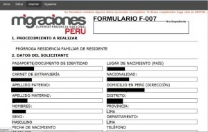 peru carnet extranjeria formulario f-007