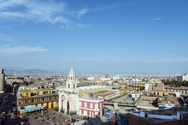 The great view of Monumental Callao, Catedral de San Jose del Callao, and greater Lima from Rooftop Fugaz atop the Casa Ronald building