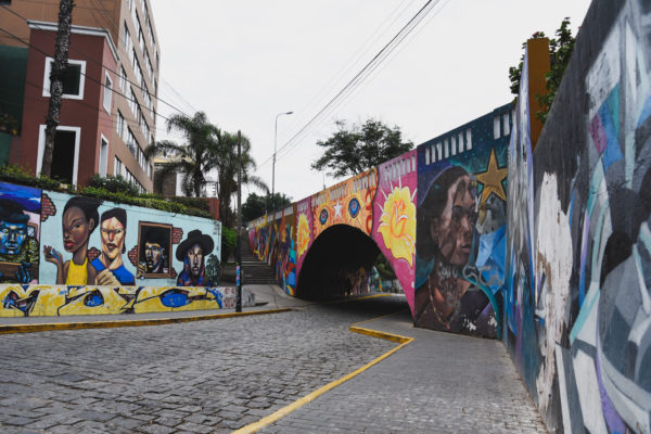 Colorful street artwork at Puente San Martin in Barranco