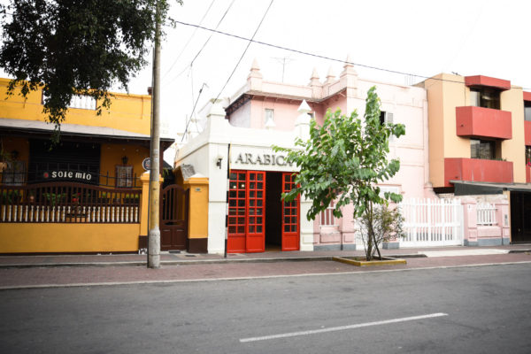 View of Arabica Espresso Bar on Calle Gral Recavarren in Miraflores, Lima, Peru